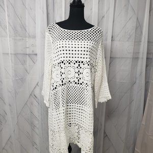 Dee Elly White Crochet Floral Boho Cover Dress Size L